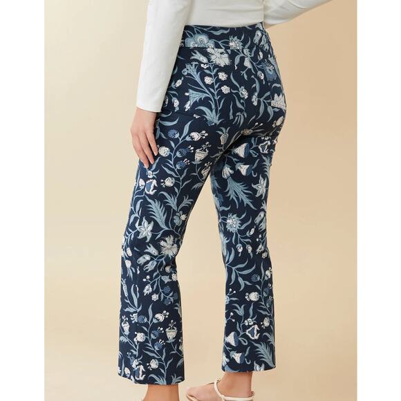 Spartina 449 Maren Pants Size S Navy Blue Floral Stretch Kick Flare Crop Classic - Picture 4 of 14